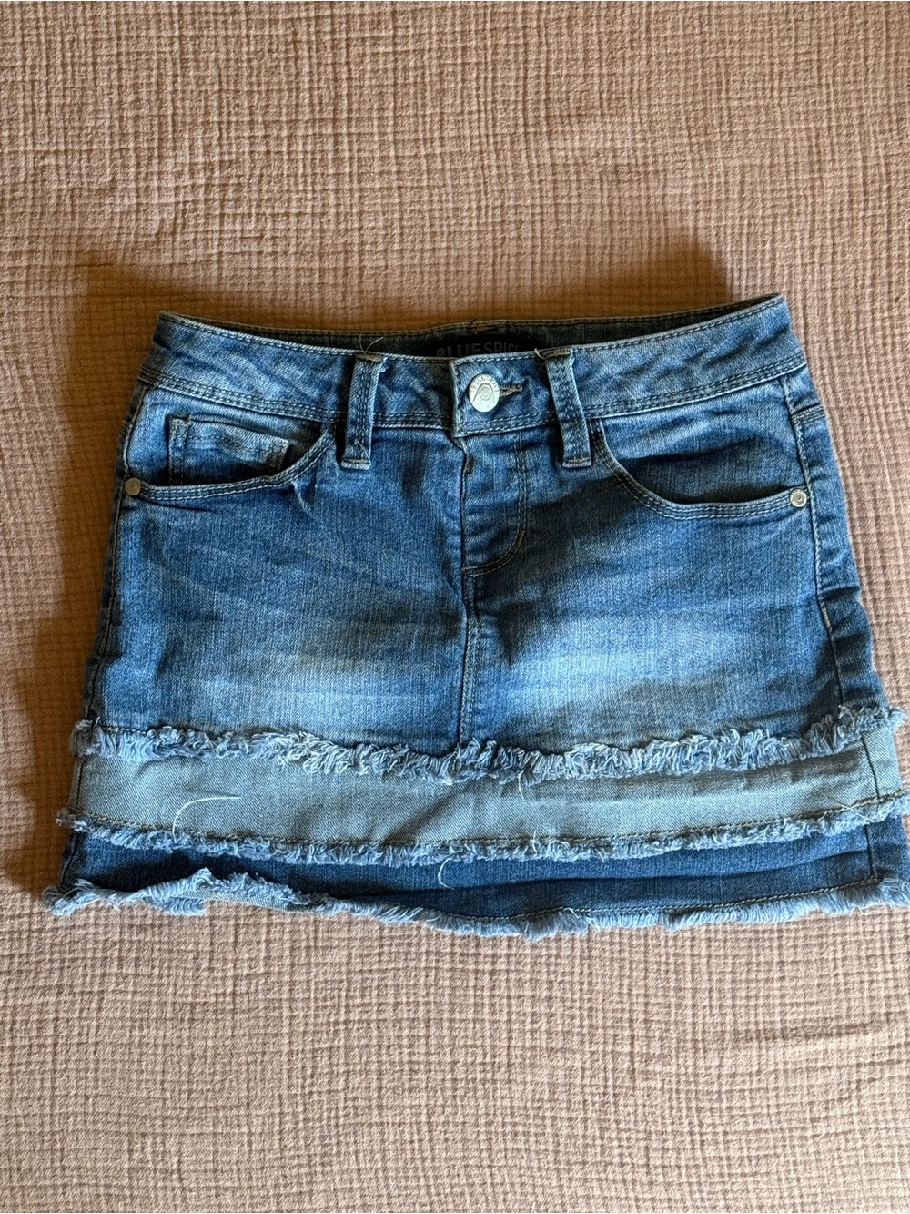Blue Spice Girls Distressed Denim Mini Skirt in Blue